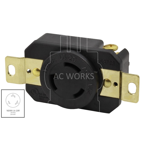 20A, 250V, NEMA L6-20R Flush Mounting Locking Industrial Grade Receptacle